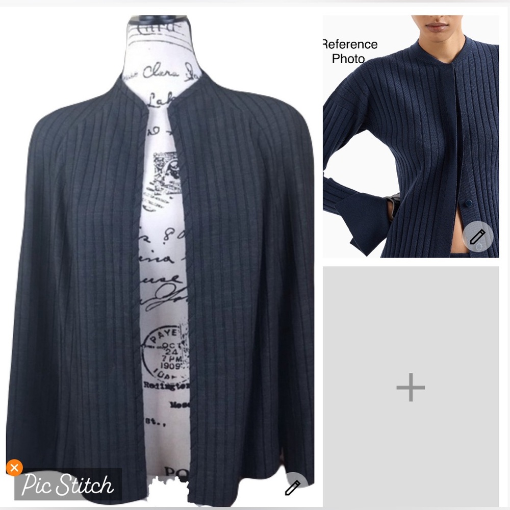 Tamotsu Chic & Elegant Gray Pinstripe Cape Blazer ✨